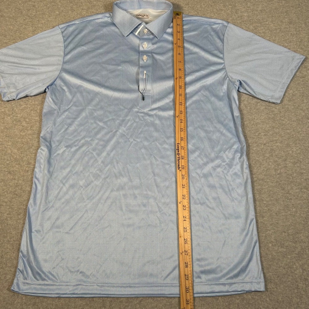Collars & Co Polo Shirt Mens L‎ Blue Gingham Dress Collar Polo Shirt Polyester - Picture 6 of 7